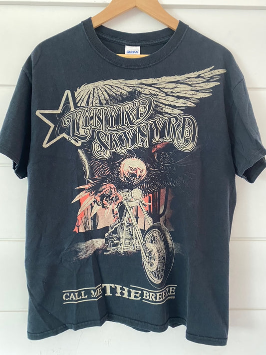 front view of lynyrd skynyrd eagle front black t-shirt call me the breeze word and moto