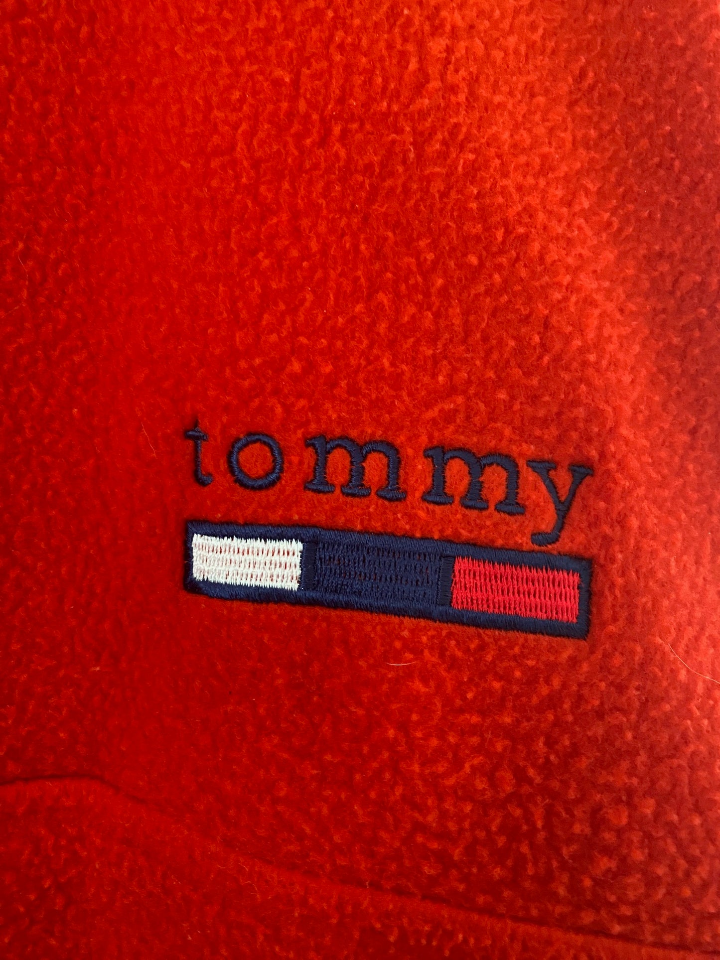 Tommy Hilfiger Vintage-Style Red Fleece Pullover | Made in Canada Retro Quarter-Zip