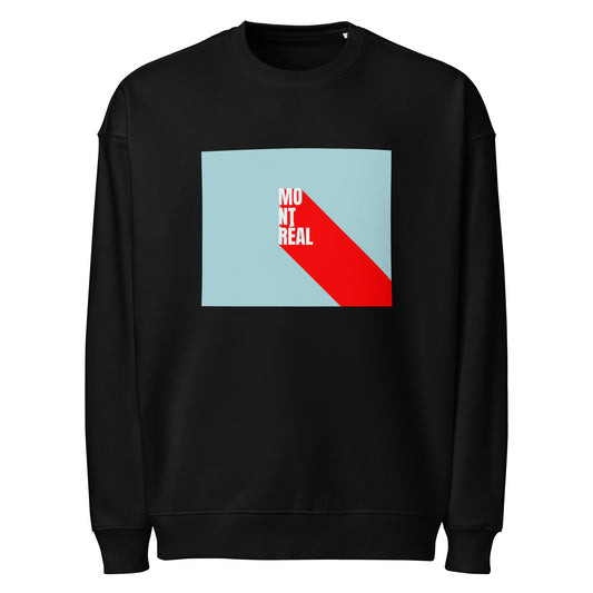 Product mockup of a blk crewneck with montreal letters
