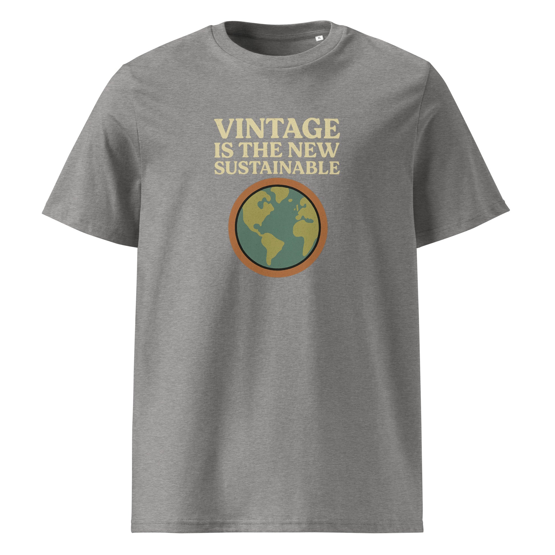 Product mockup front grey t-shirt with logo vintage is the new sustainable